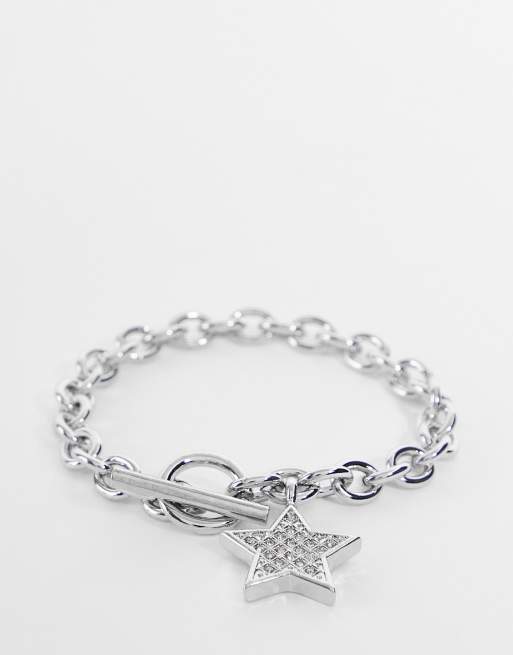 Reclaimed Vintage Inspired – Silberfarbenes Unisex-Kettenarmband im Stil der 2000er mit Sternanhänger