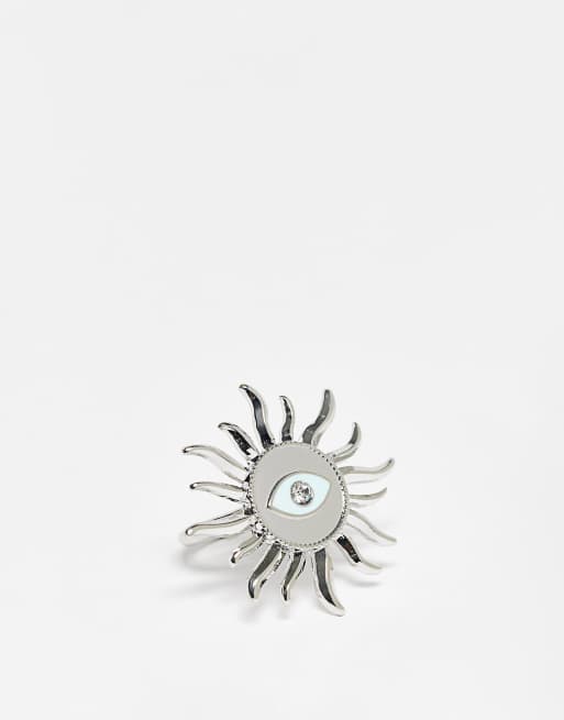 Reclaimed Vintage Inspired – Silverfärgad statement ring med solöga i unisex-modell
