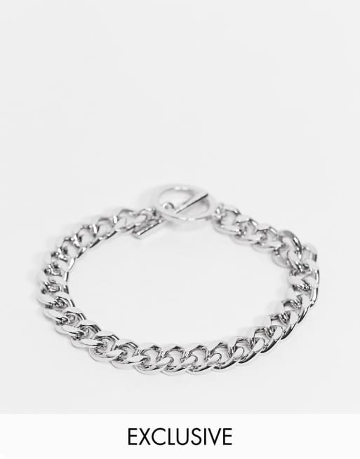 Reclaimed Vintage Inspired – Silverfärgat kedjearmband med t-stängning