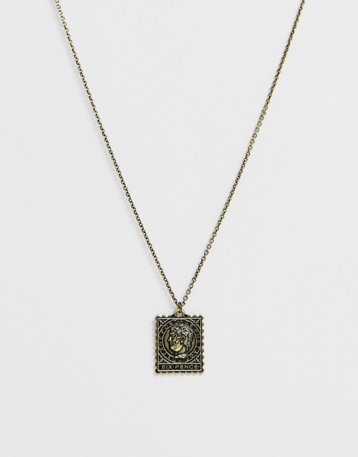 Reclaimed Vintage inspired sixpence coin pendant in gold exclusive to ASOS