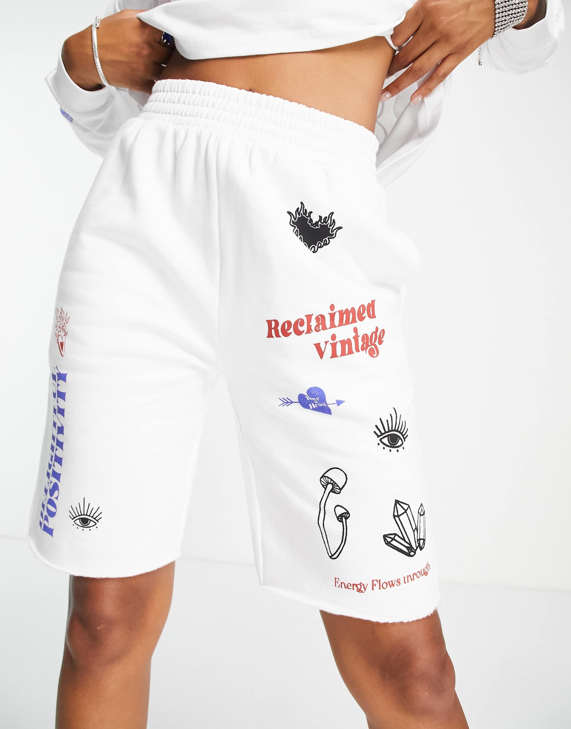 Reclaimed Vintage inspired skate short co-ord in white view 2