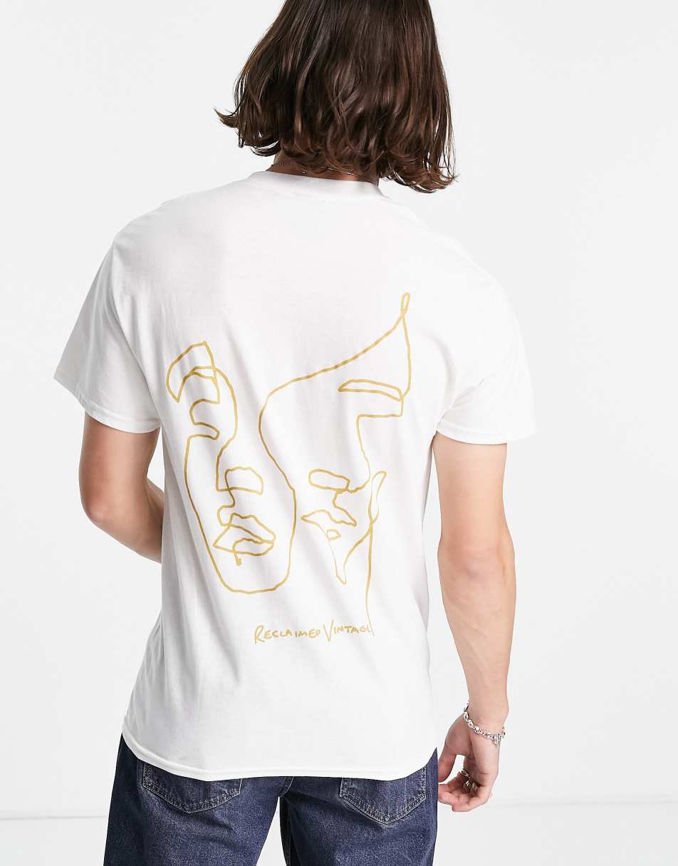 Reclaimed Vintage inspired sketchy face t-shirt in white 1