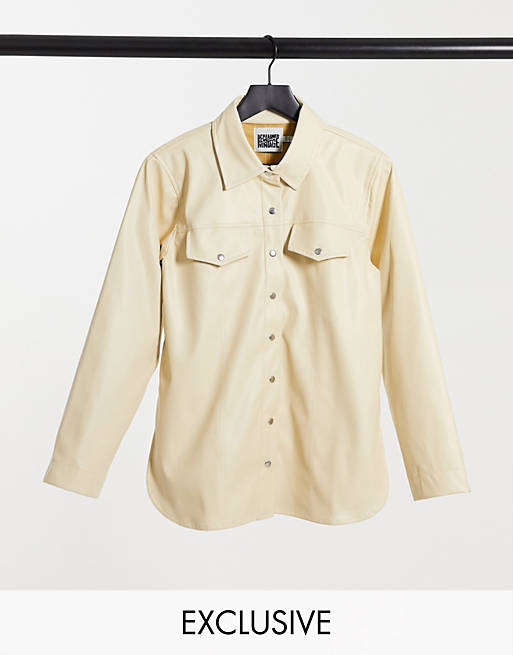 Reclaimed Vintage Inspired - Skjorte i råhvidt læderlook