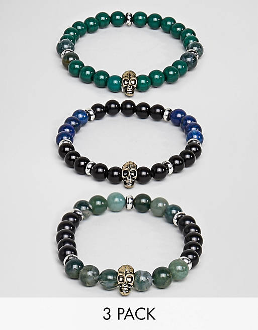 Skull and semi-precious gemstone bracelet