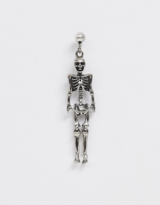 Reclaimed Vintage inspired skull drop earring in burnished silver exclusive to ASOS