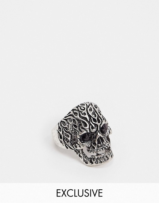 Reclaimed Vintage inspired skull ring in silver
