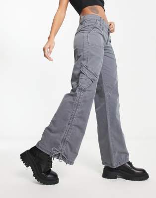 Reclaimed Vintage inspired slim flared cargo trouser in charcoal