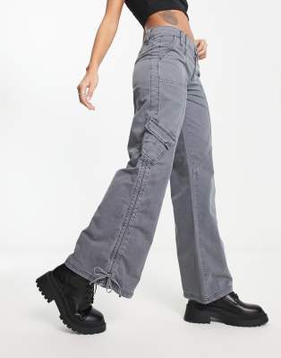 Reclaimed Vintage slim flared Y2K cargo trouser in charcoal