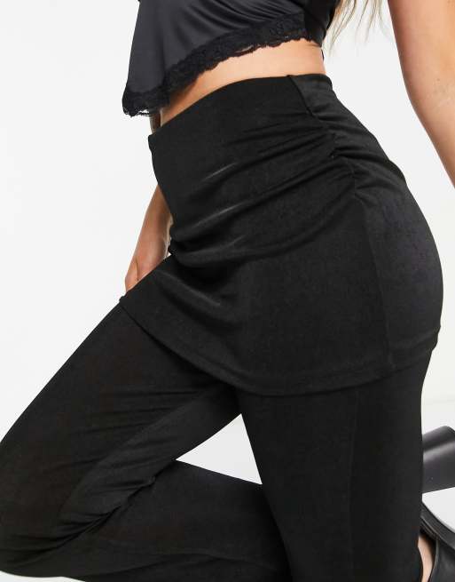 Reclaimed Vintage inspired slinky skirt over flare trousers in black