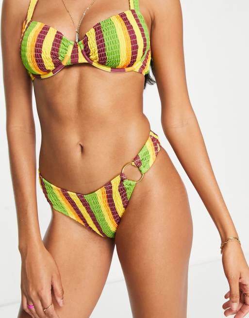 Reclaimed Vintage Inspired Slip bikini arricciato a righe