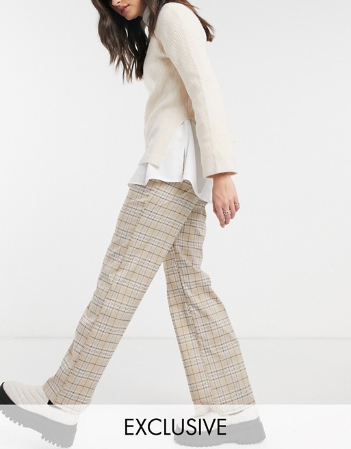Reclaimed Vintage inspired slouch trousers in neutral check