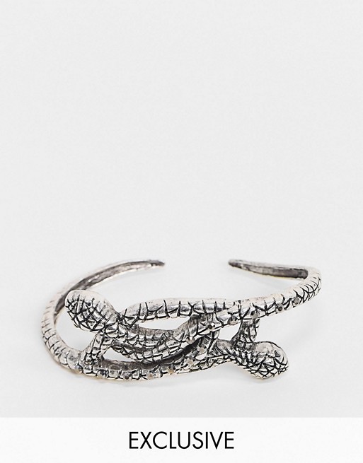 Reclaimed Vintage inspired snake palm cuff in burnished silver tone exclusive to ASOS