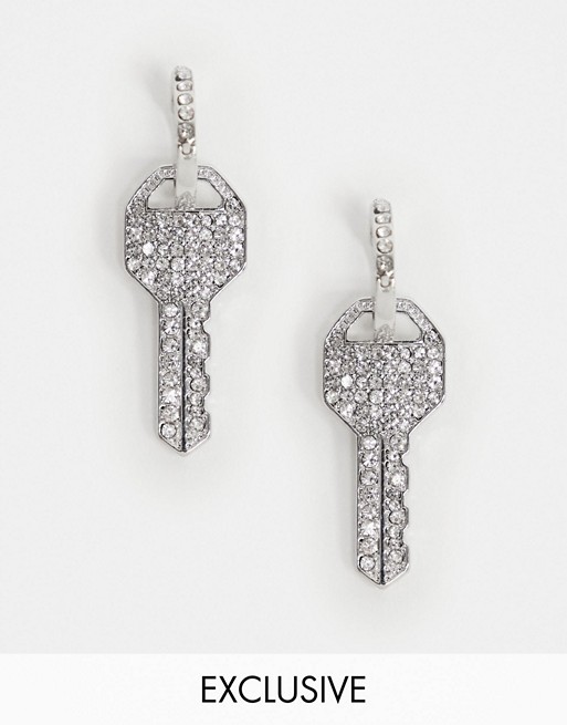 Reclaimed Vintage inspired sparkle key earrings