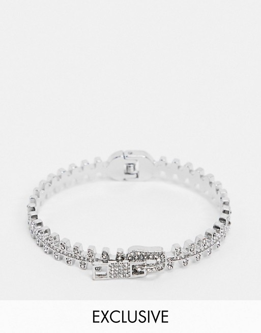 Reclaimed Vintage inspired sparkle zip bracelet in silver