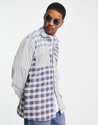 Reclaimed vintage inspired spliced check shirt in blue