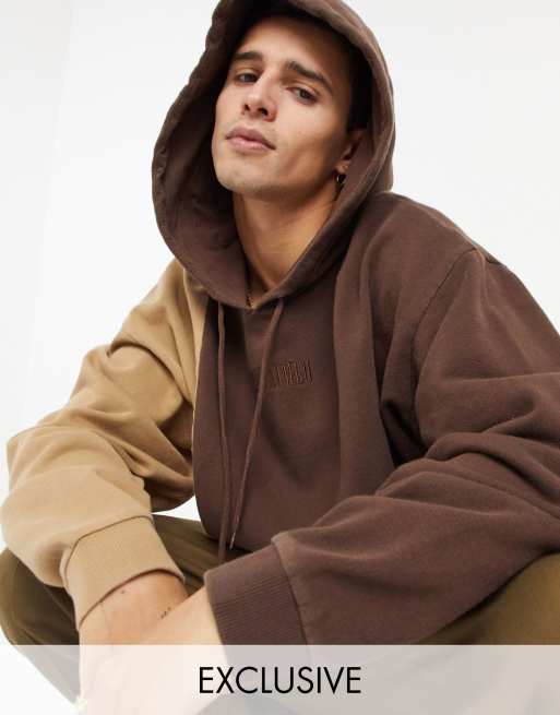 Reclaimed Vintage inspired spliced hoodie in browns ASOS