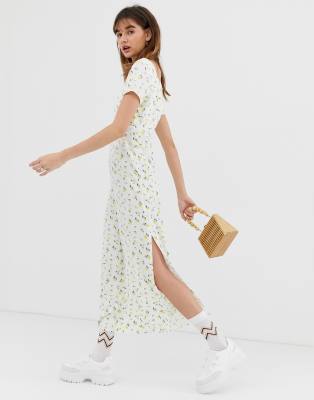 square neck floral midi dress