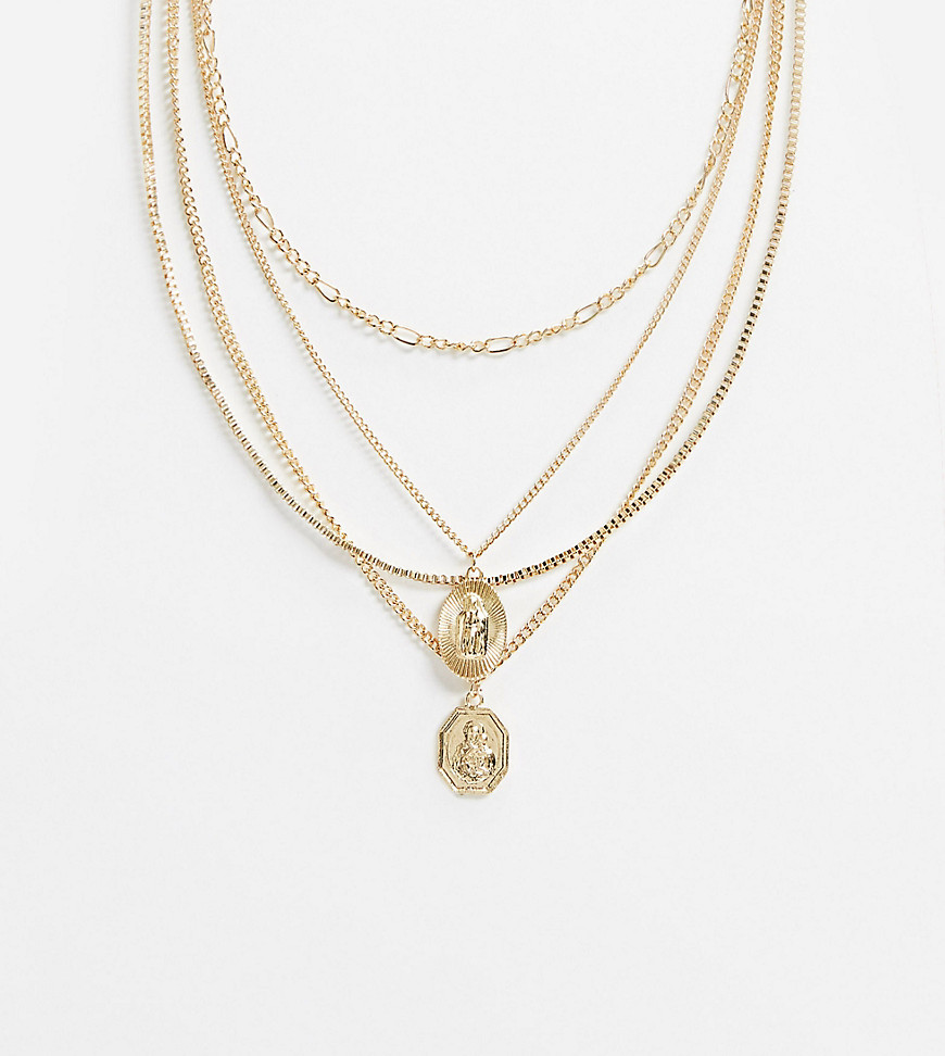 Reclaimed Vintage inspired St Christopher multirow necklace-Gold