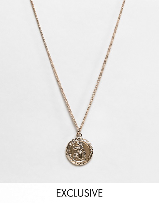 Reclaimed Vintage inspired St Christopher necklace in gold exclusive at ASOS
