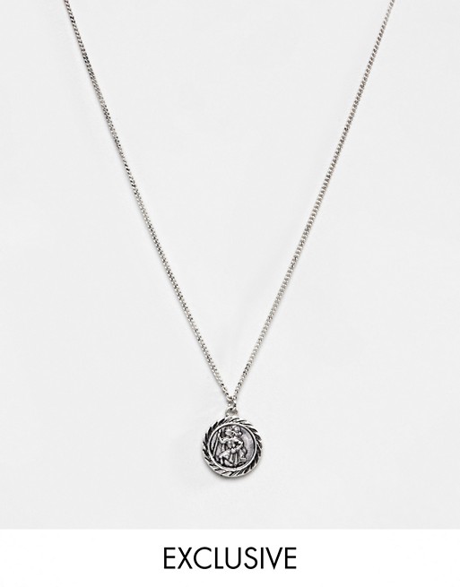 Reclaimed Vintage Inspired St Christopher pendant necklace in burnished silver