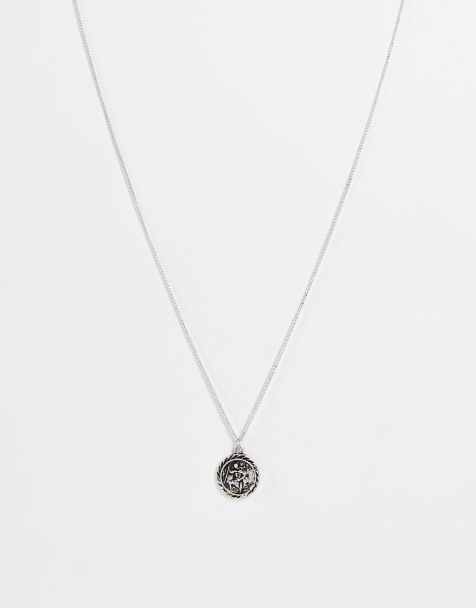 Reclaimed Vintage Inspired St Christopher pendant necklace in burnished silver