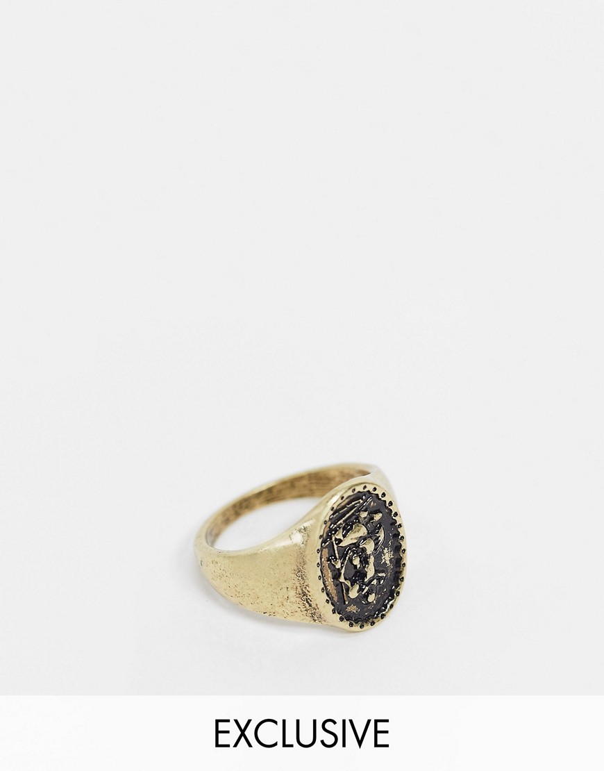 Reclaimed Vintage inspired st christopher signet ring in burnished gold