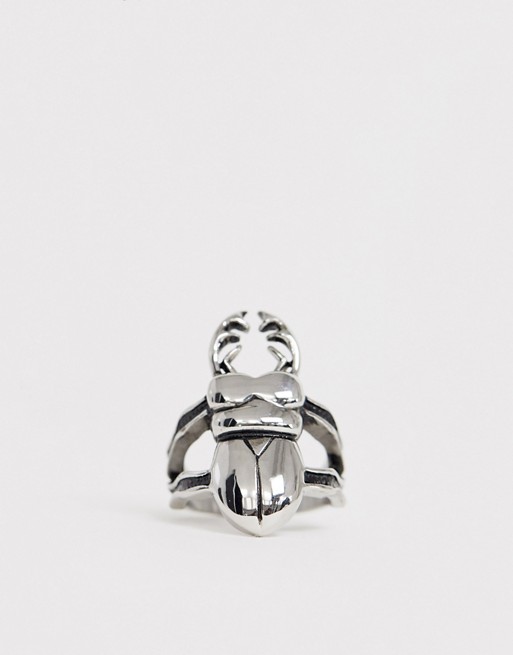 Reclaimed Vintage inspired stainless steel ring with beetle design exclusive to ASOS