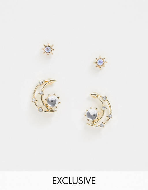 Reclaimed Vintage inspired star and moon earring pack | ASOS