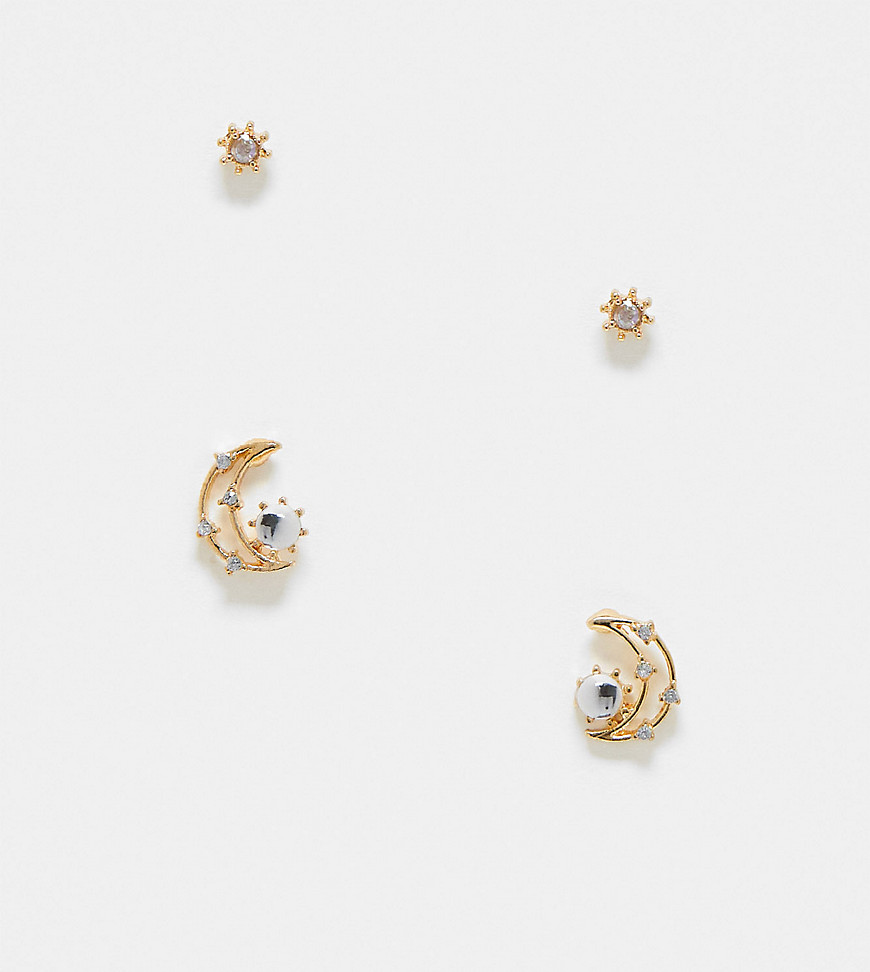 Reclaimed Vintage inspired star and moon earring pack-Gold