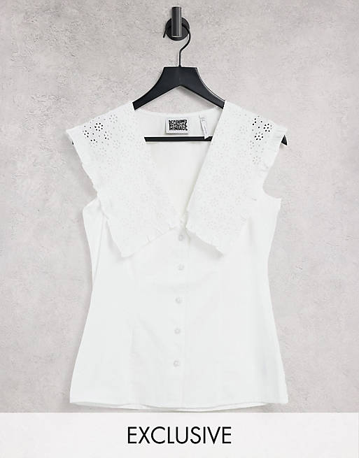 Reclaimed Vintage inspired statement collar sleeveless shirt in white