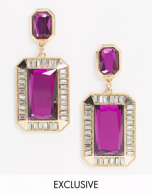 Purple statement store earrings