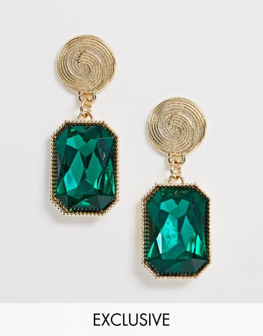 Reclaimed Vintage inspired statement earrings with green stone ASOS