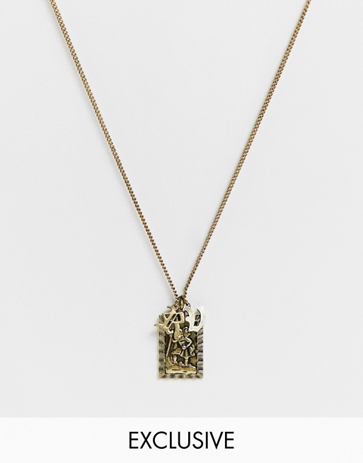 Reclaimed Vintage inspired st.christopher pendant with Reclaimed Vintage branding in burnished gold exclusive to ASOS