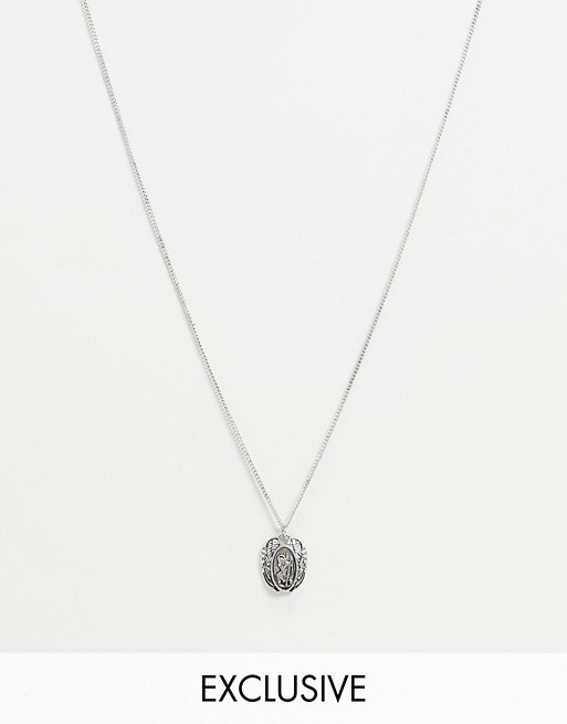 Reclaimed Vintage inspired st.christopher with wing pendant in silver exclusive to ASOS