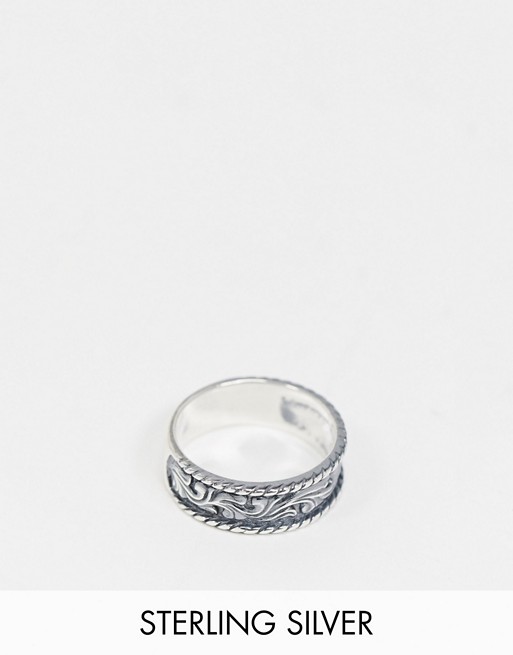 Reclaimed Vintage inspired sterling silver band ring with emboss detail exclusive to ASOS