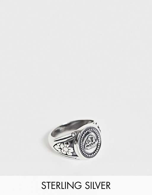 Reclaimed Vintage inspired sterling silver ring with ship motif design in silver exclusive to ASOS