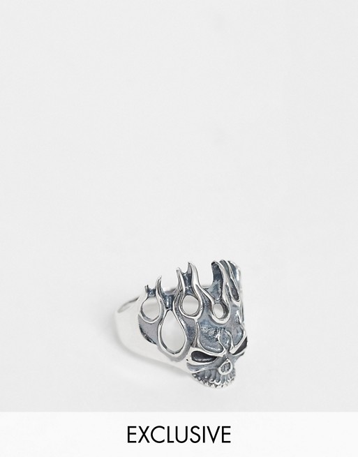 Reclaimed Vintage inspired sterling silver ring with skull detail exclusive to ASOS