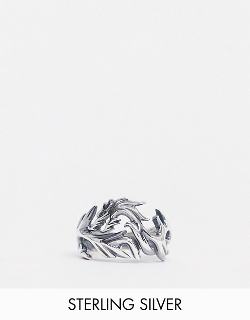 Reclaimed Vintage inspired sterlng silver flaming dragon ring in silver tone