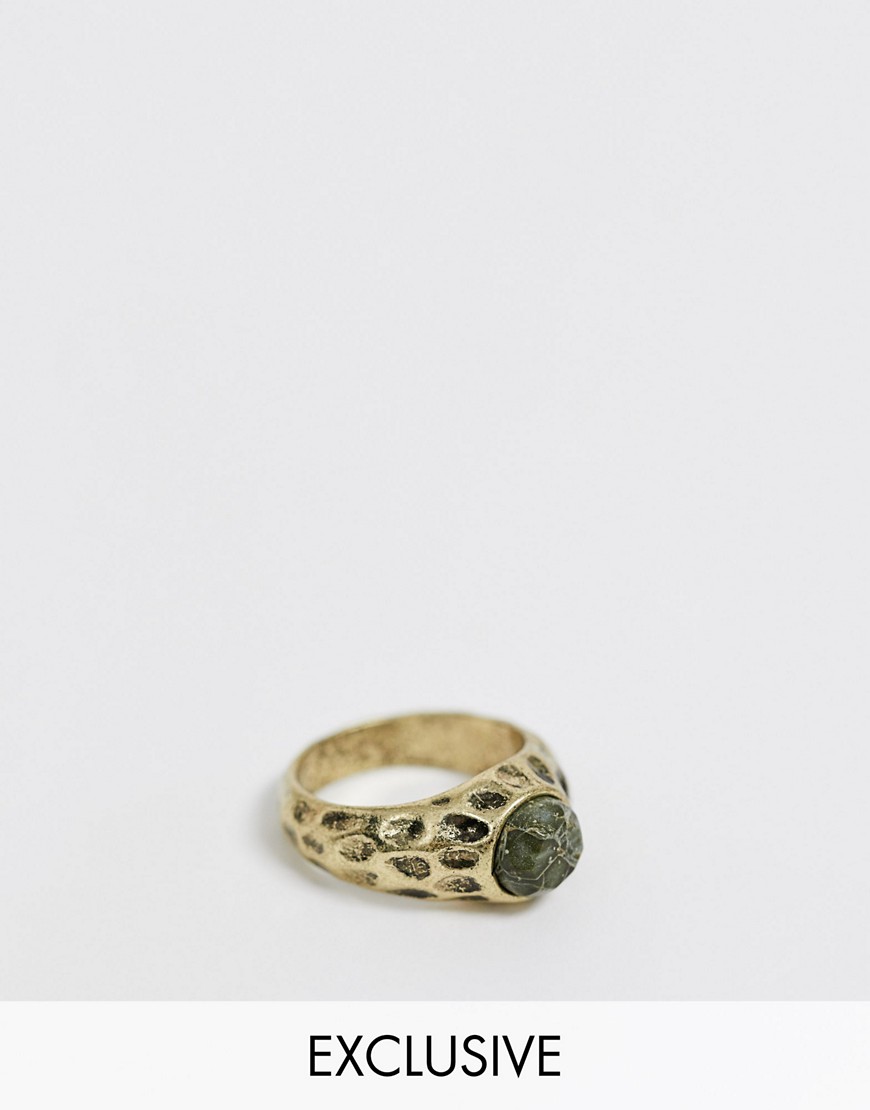 Reclaimed Vintage inspired stone detail battered style ring in burnished gold exclusive to ASOS