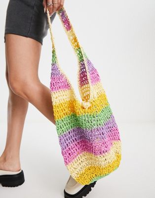 Reclaimed Vintage inspired straw bag in multi stripe