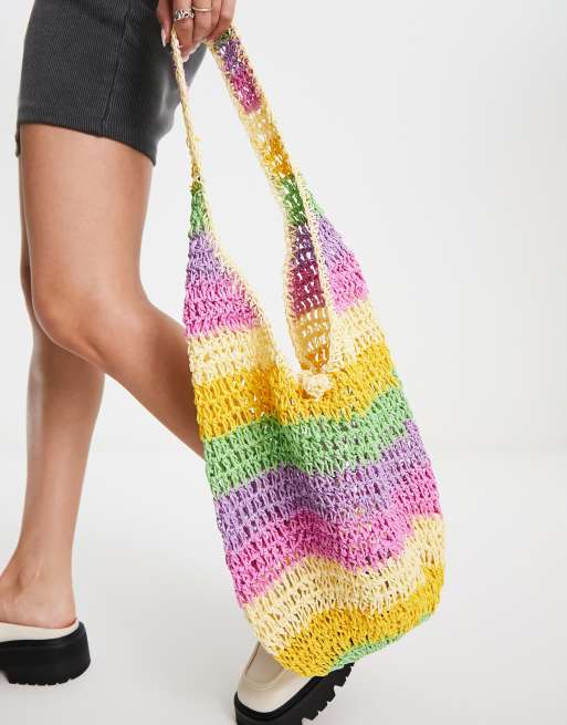 Reclaimed Vintage Inspired straw bag in multi stripe 