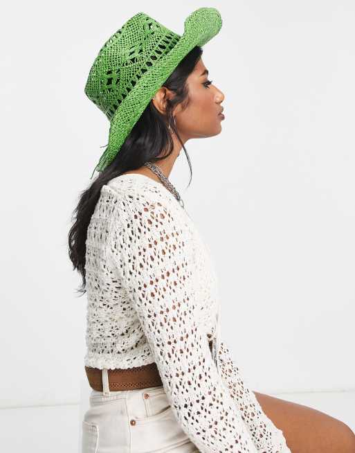 Green straw cowboy hat store