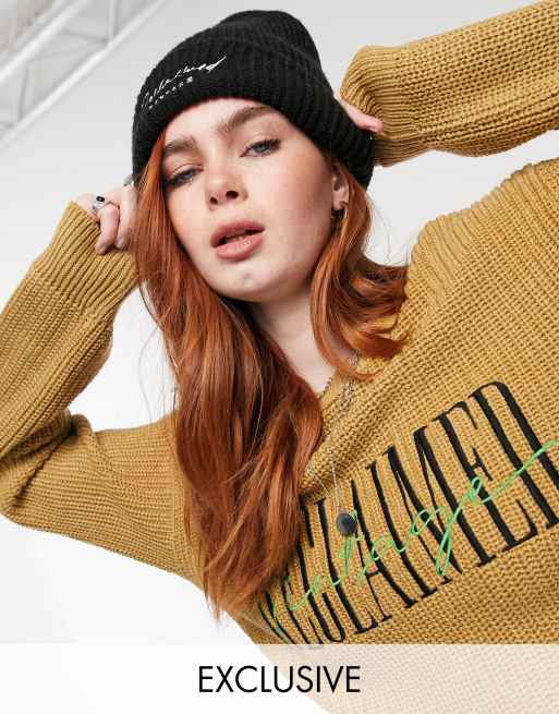 Reclaimed Vintage – Inspired – Strickpullover mit Zopfmuster und Logoschriftzug in Ingwer