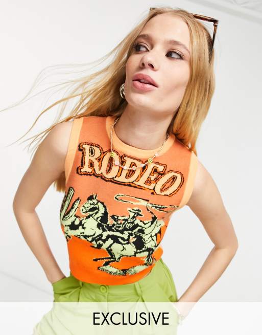 Reclaimed Vintage Inspired - Strikket og krympet tanktop med rodeo-print
