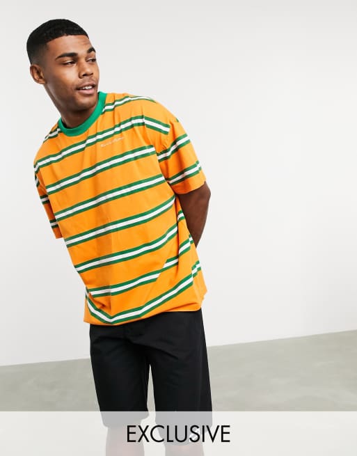 Reclaimed Vintage inspired striped t-shirt in orange and green