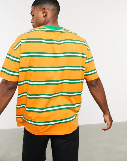 Reclaimed Vintage inspired striped t shirt in orange and green