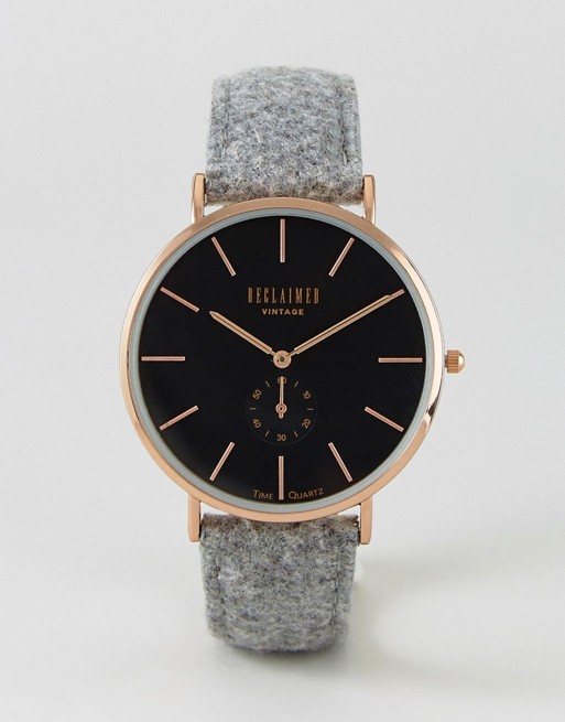 Reclaimed Vintage Inspired sub-dial wool watch in grey exclusive to ASOS