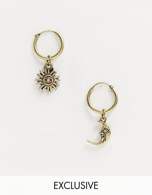 Reclaimed Vintage inspired sun and moon burnished gold exclusive to ASOS