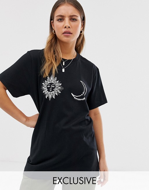 Reclaimed Vintage inspired sun and moon faces print in black
