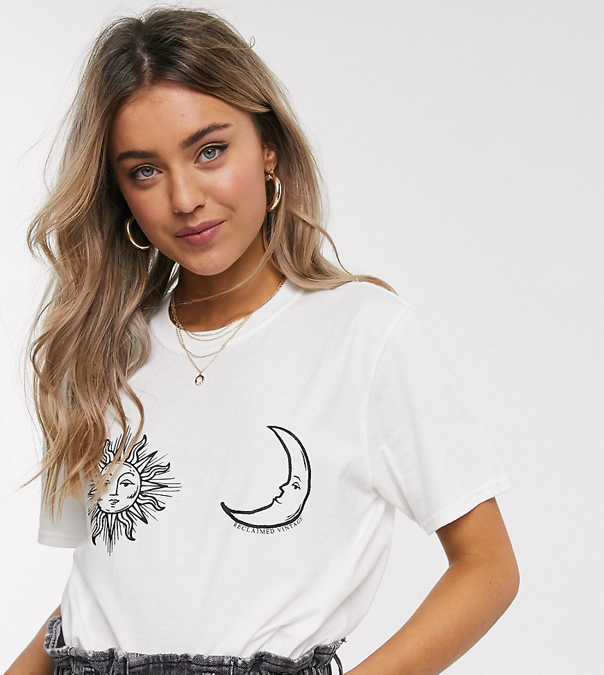 Reclaimed Vintage inspired sun and moon faces print in white